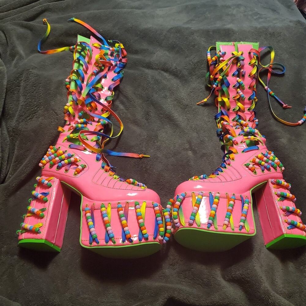 Club Exx Pink Rave Kandi Beaded Platform Shoes Size 7